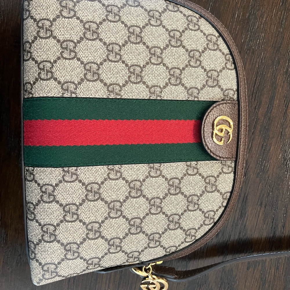 Gucci Beige and Brown Monogram Bag with Gold GG Logo